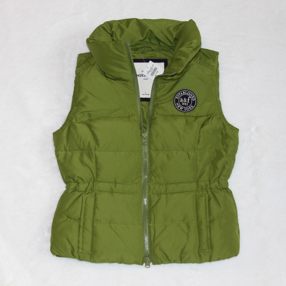NWT Abercrombie & Fitch Girls Down Puffer Vest Jacket Green Size Large